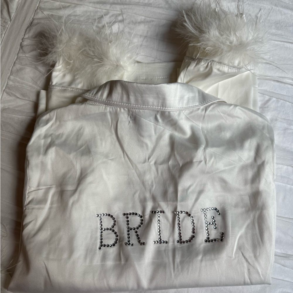 White Bridal Feather Pajamas (feather trim is removable)